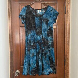 Size 1X Sami & Jo blue black fairy velvet burnout princess seam swing dress